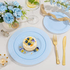 FLOWERCAT 60PCS Light Blue Heavy Duty Plastic Disposable Party Plates Set – 30pcs 10.25″ Dinner & 30pcs 7.5″ Dessert Plates – Durable Blue Tableware for Easter Parties, Wedding, BBQ & Baby Shower
