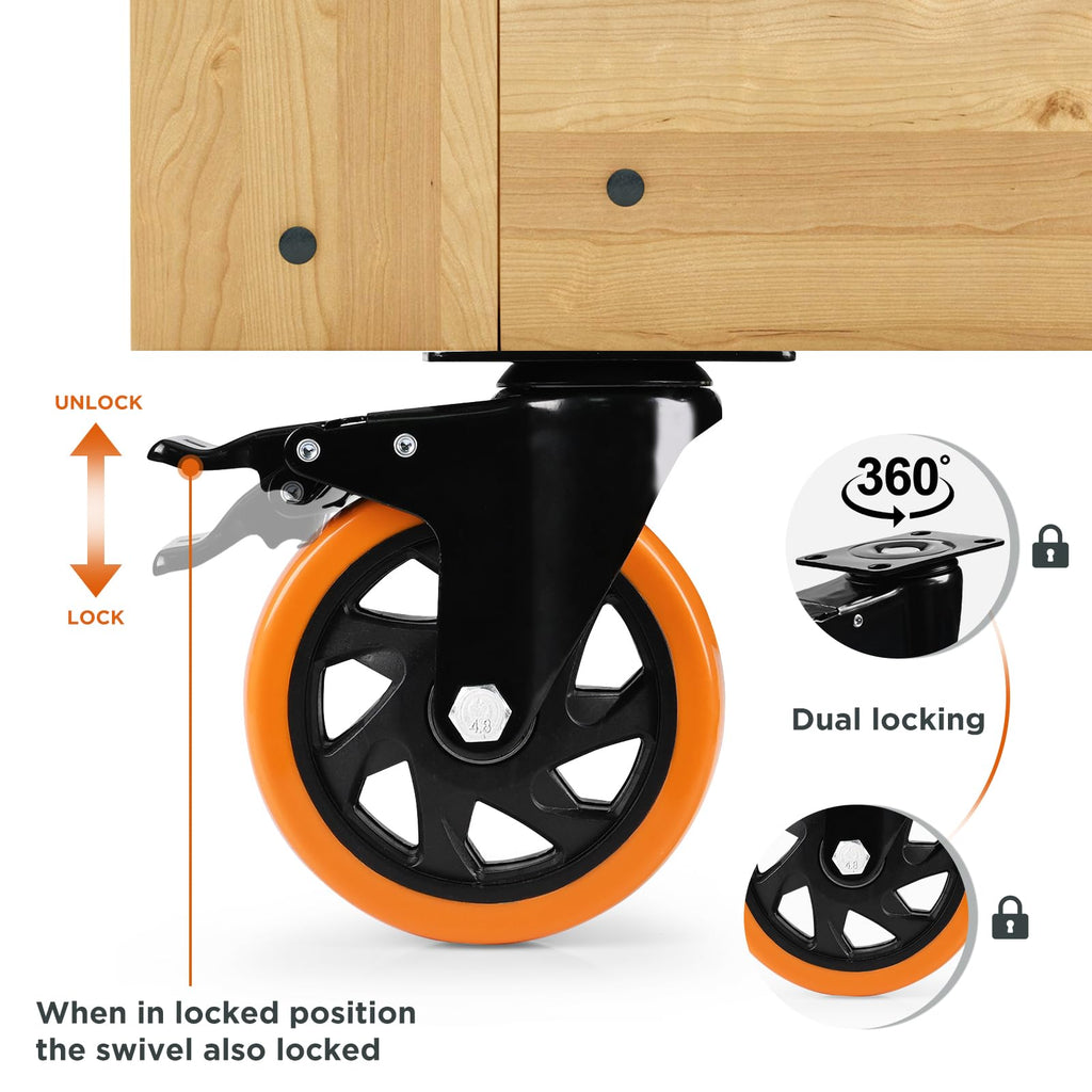 Caster Wheels, Heavy Duty 4 Inch Casters Set of 8, Locking Swivel Casters Wheels for Cart, Furniture and Workbench, Black