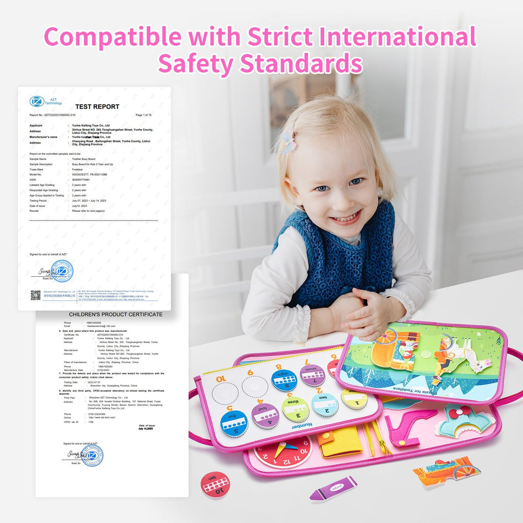 Freebear Deluxe Pink Princess Quiet Book Sensory Board for Toddlers 1-4, Montessori Educational Toys for Girls, Travel Toys with Activities