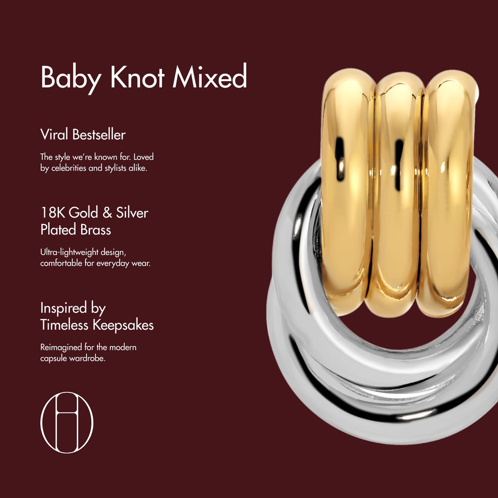 Baby Knot Mixed Metal Statement Earrings – 18K Gold & Silver Plated Earrings – Modern Twisted Knot Design – Bold Everyday Jewelry by Heaven Mayhem