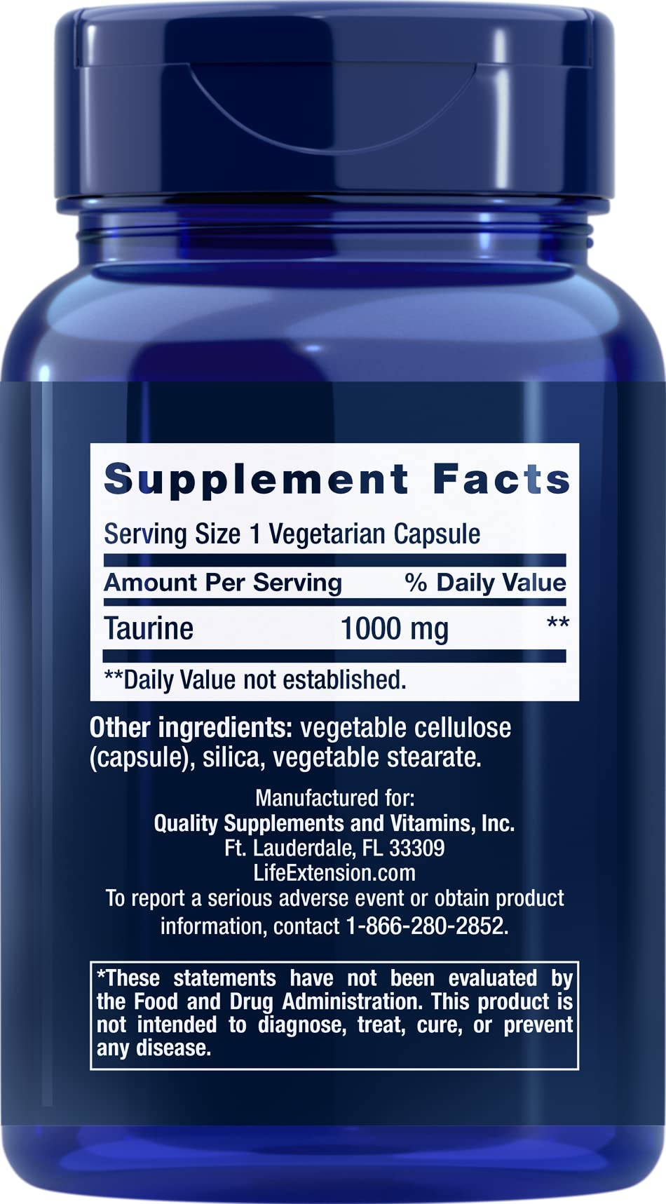 Life Extension Taurine 1,000 mg, 90 Vegetarian Capsules (Pack of 2)