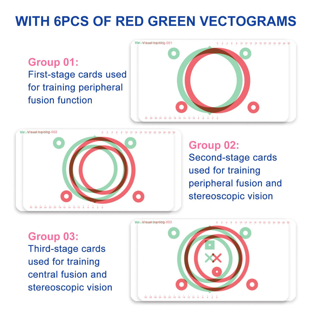 LAIDOLAILA Vision Training Convergence & Divergence Kit – 6 Red Green Variable Fusion Cards with Red Green Glasses, Pointer and Stand – Binocular Exercise & Stereopsis Practice for Home Use