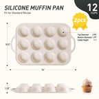 2 Packs 12 Cups Silicone Muffin Pan with Metal Reinforced Frame Regular Size Cupcake Pan Tray Egg Bites Oven Safe Silicone Molds Cookie Muffin Pan Tin Best Baking Sheets Non Toxic Clearance