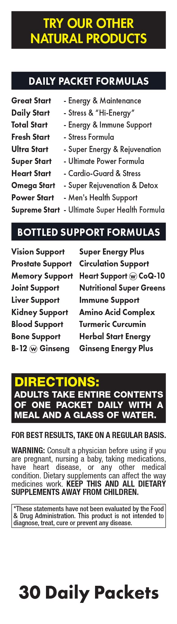 Power Start All-in-One Men's Daily Vitamin Pack - Men’s Vitality & Stamina - Tongkat Ali, Tribulus, Maca Root, L-Arginine & Saw Palmetto - 30 Day Supply