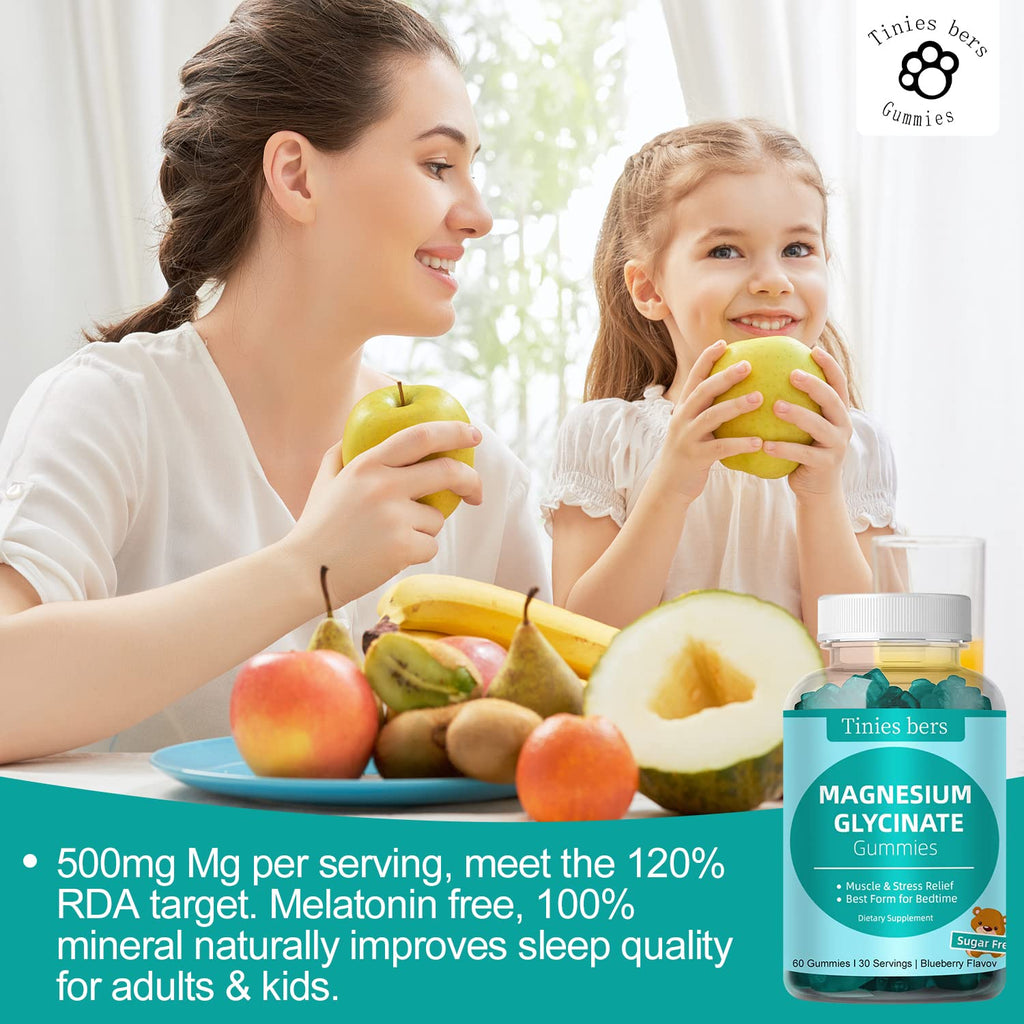 Magnesium Glycinate Gummies 500mg, Sugar Free for Adults & Kids, Best Magnesium Gummies for Sleep, Stress & Muscle Relief & Nerve Health, No Melatonin, Gluten Free, Non GMO, Vegan, Pectin, 120