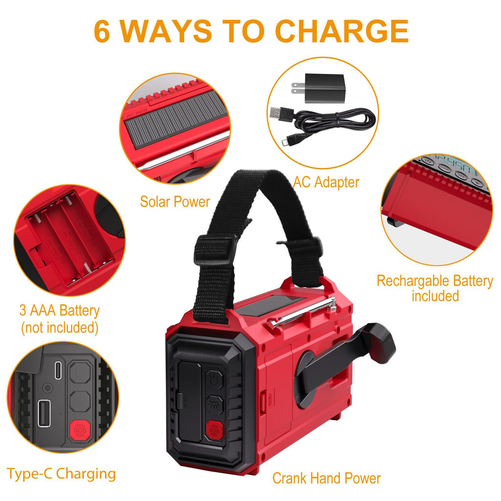 Raynic Emergency Radio, 5000mAh/18500mWh Weather Radio, Solar Hand Crank Emergency Radio with AM/FM/SW/NOAA, Cell Phone Charger, Headphone Jack, Flashlight, Type-C Charging and SOS Siren for Hurricane