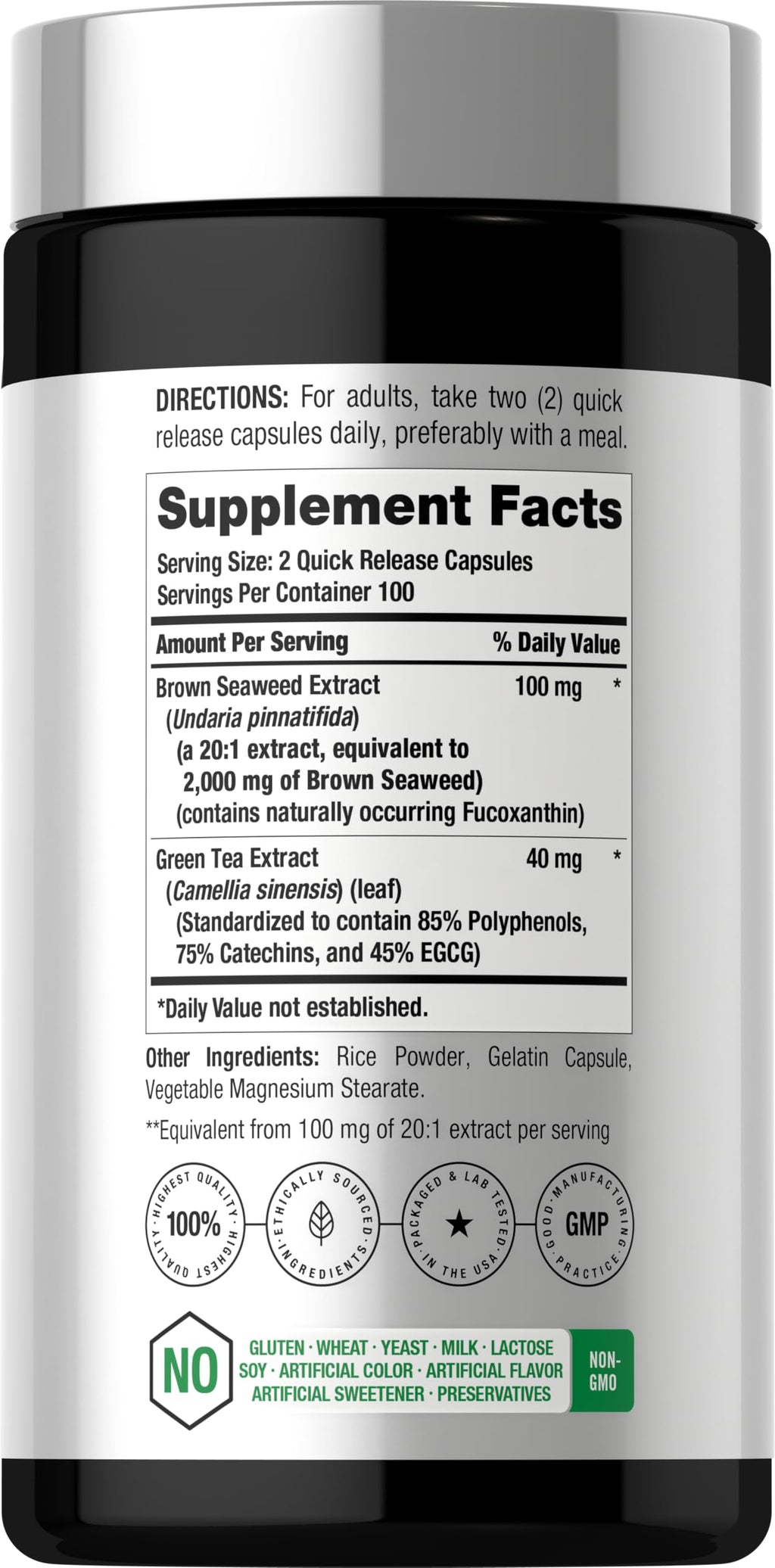 Horbäach Brown Seaweed Extract Capsules | 200 Pills | Fucoxanthin Supplement | Non-GMO, Gluten Free
