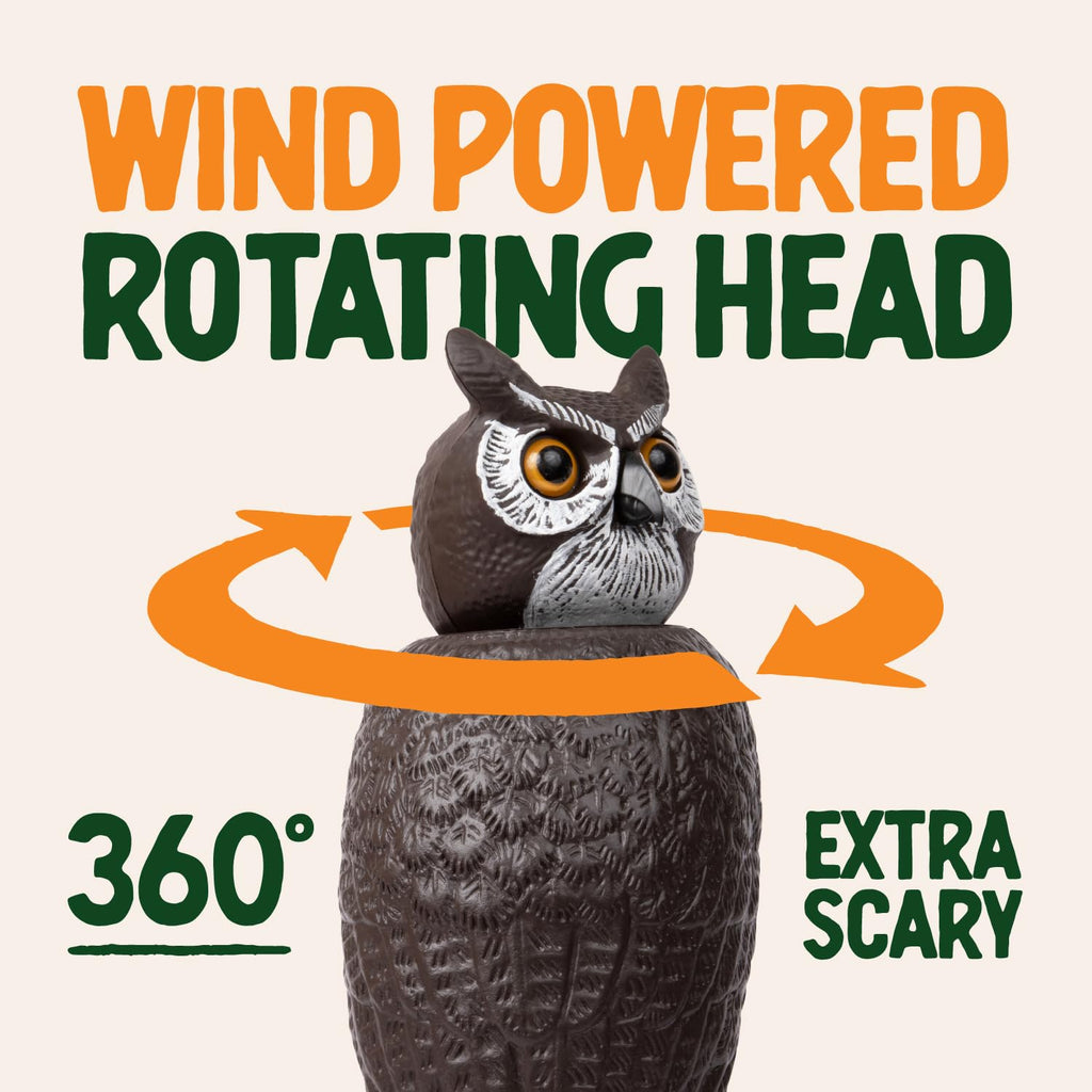 Dalen Large Rotating Head Fake Owl Decoy to Scare Birds Away - 18” Tall - Garden Scarecrow Owl with 360º Rotating Head