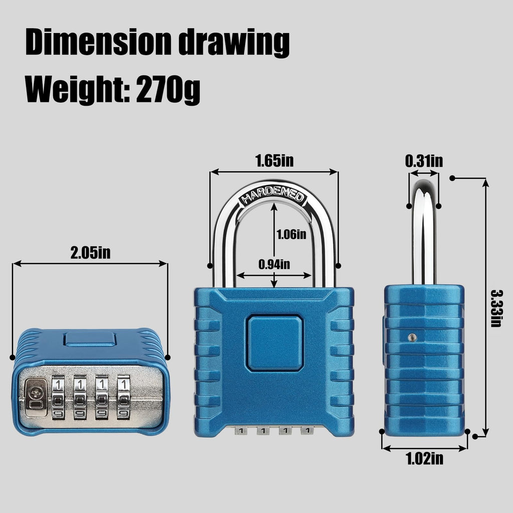 Heavy Duty Weatherproof Padlock [One-Touch Unlocking], Diyife Large Outdoor Combination Padlock, High Security, Design of Hidden Password Suitable for Locker, Home, School, Gate, Fences (Blue)