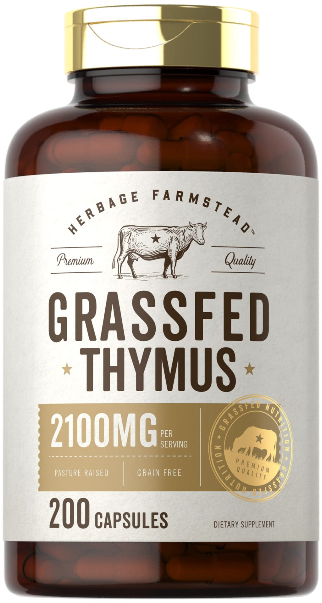 Carlyle Grass Fed Beef Thymus | 2100mg | 200 Capsules | Bovine Supplement | Pasture Raised, Non-GMO, Gluten Free | by Herbage Farmstead