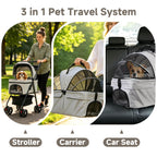 AODI Pet Stroller for Small Dogs and Cats with 4 Wheels, 3 in 1 Foldable Dog Stroller with Detachable Carrier, Breathable Mesh, Storage Basket & Cup Holder, Up to 33 lbs