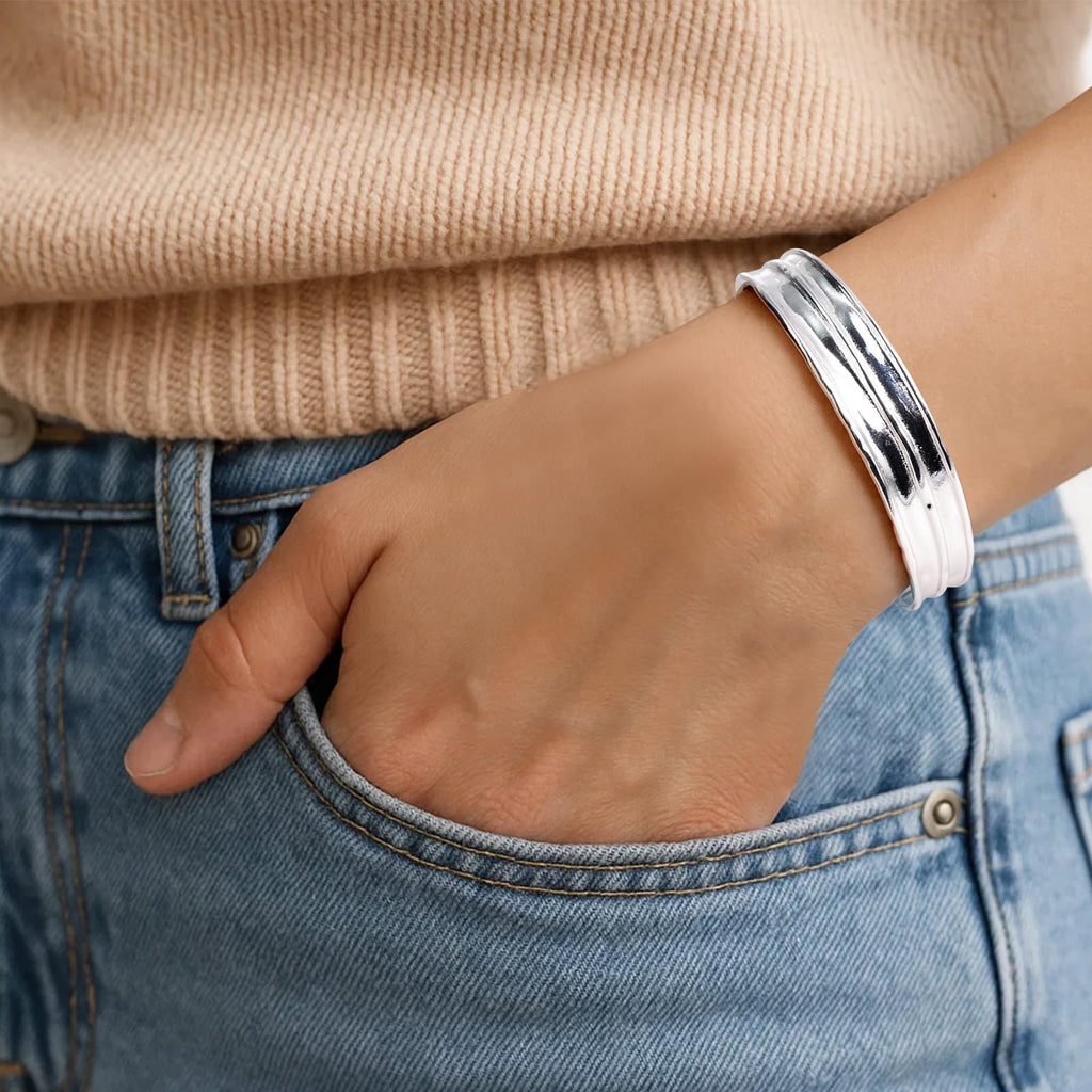 Desnuage Irregular Hammered Wave Texture Cuff Bracelet for Women - Sterling Silver Open Bangle Hypoallergenic Jewelry