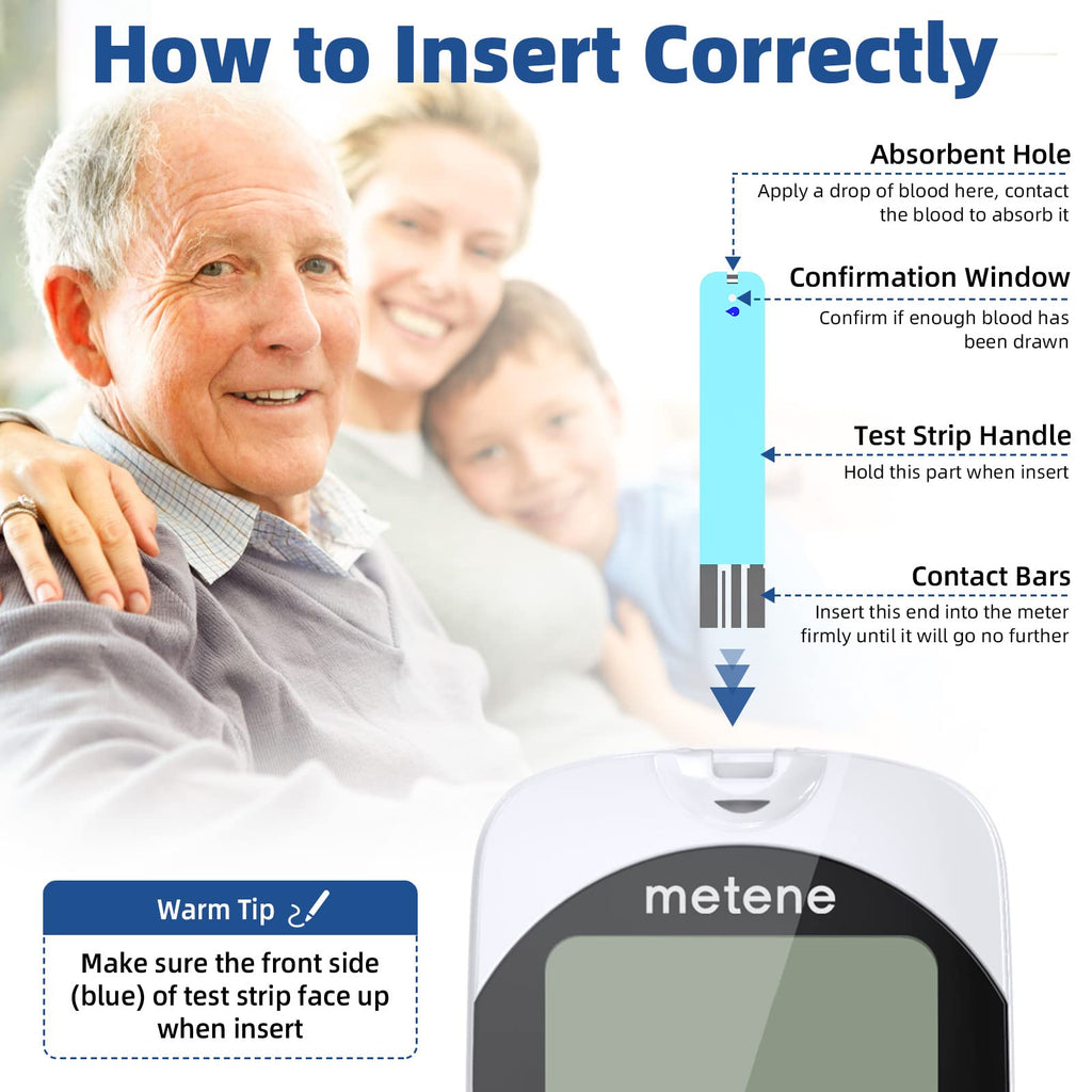 Metene TD-4116 Blood Glucose Test Strips, 100 Count Blood Sugar Test Strips for Diabetes, Use with metene TD-4116 and metene S Blood Glucose Monitoring System Only(No Monitor)