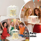 24 Pcs Clear Gift Box with Ribbon 3-Layer 10x10x12 Inch, Transparent Cake Carrier Box with Lids, PET Tall Cake Packaging Boxes, Clear Gift Boxes for Birthday,Wedding and Festival Party