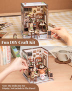 CUTEBEE Book Nook Kit - DIY Miniature House Dollhouse Kit for Adult and Teens, Booknook Bookshelf Decor Alley Model Build with LED Light, Gifts for Family and Friends (Sunny Cafe)