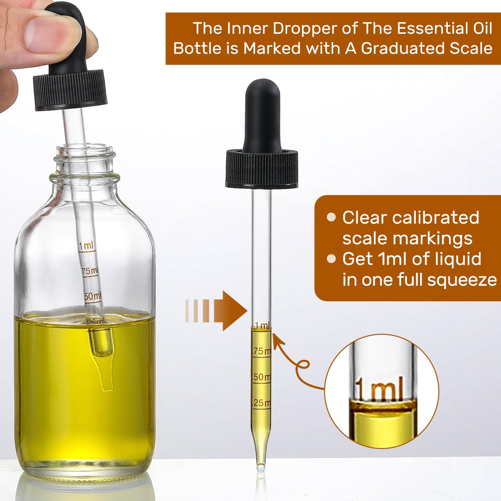 4 Pack 4oz Glass Dropper Bottles with Measured Dropper - 120ml Clear Tincture Bottles with Calibrated Glass Eye Droppers (1ml), Leakproof Essential Oil Bottle for Health, Personal Care & Beauty