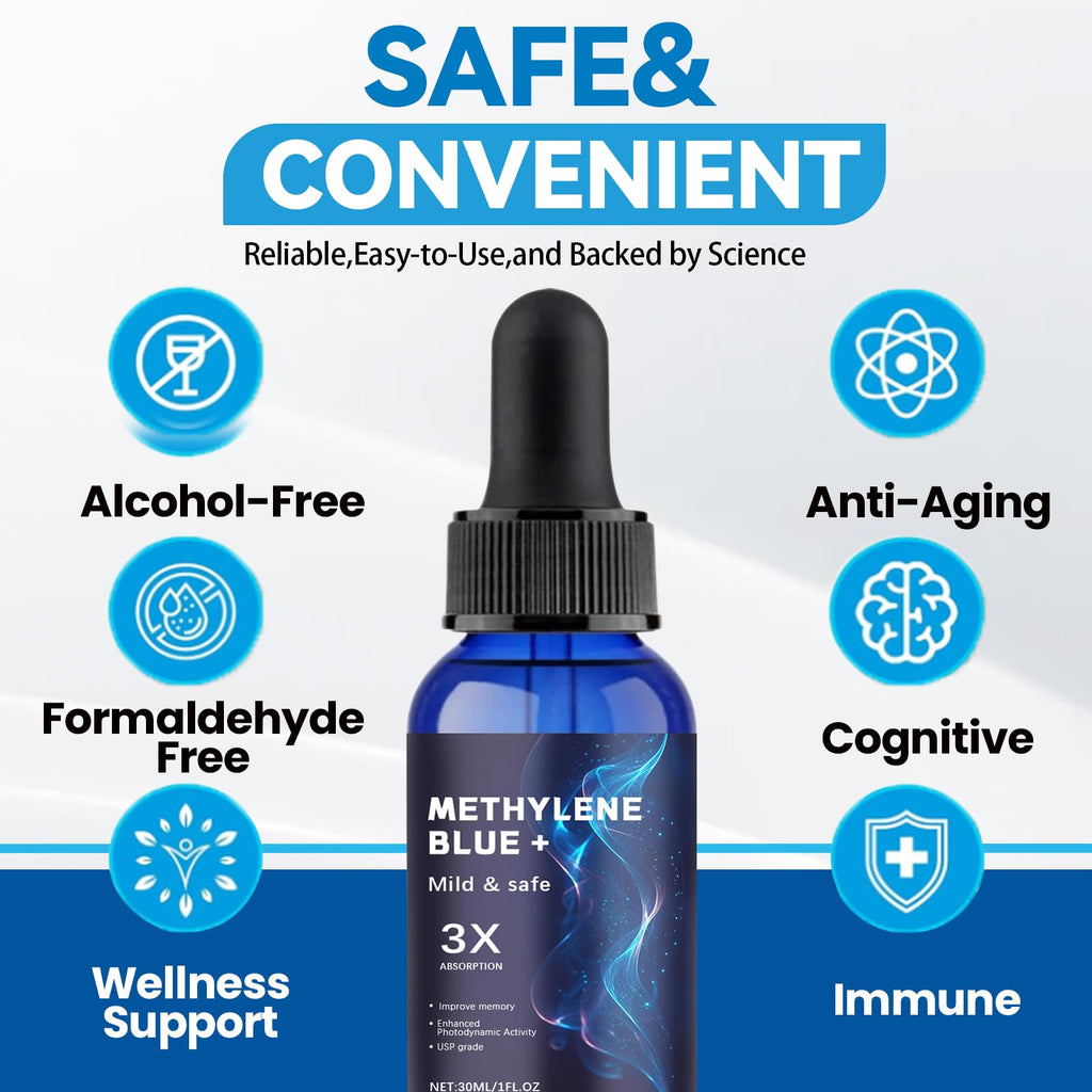Methylene Blue Pharmaceutical Grade, USP Grade, Third Party Tested Dietary Supplement for Human Brain Health, Gentle and Safe, Improves Memory