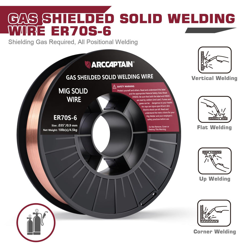 ARCCAPTAIN Mig Welding Wire, 0.035 10Lb Mig Wire ER70S-6 10Lbs Gas Solid Carbon Steel Low Splatter Mig Welding Wire Compatible With Lincoln Miller Forney Harbor Welder 0.09 4.5KG