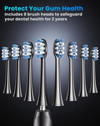 Onlyone Ultrasonic Electric Toothbrush for Adults, Rechargeable Electric Toothbrush with 8 Brush Heads, Travel Case, Charging Base & Wireless Charging - 5 Modes with Smart Timer