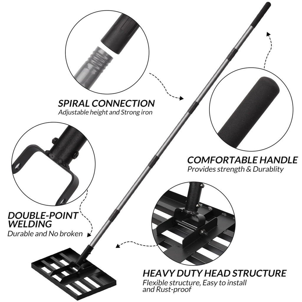 Walensee Lawn Leveling Rake, Reinforced Leveler with 6.5FT Steel Handle