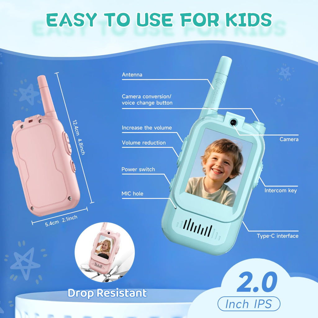 Kids Video Walkie Talkies, 2 Pack Long Range Toy Walkie-Talkie for Kids