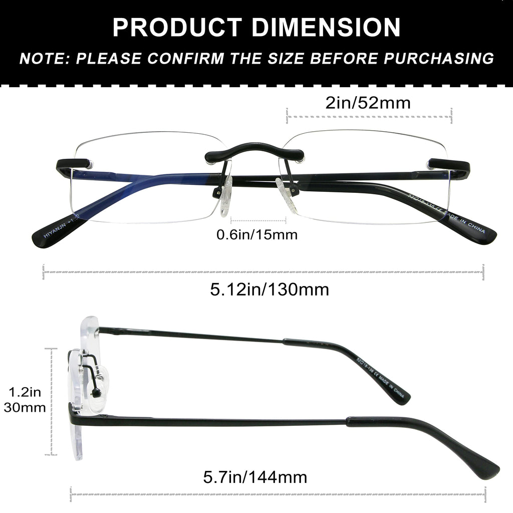 HIYANJN Frameless Reading Glasses Blue Light Blocking Rimless Computer Reader For men Lightweight Eyeglasses(3-Pack,1.75)