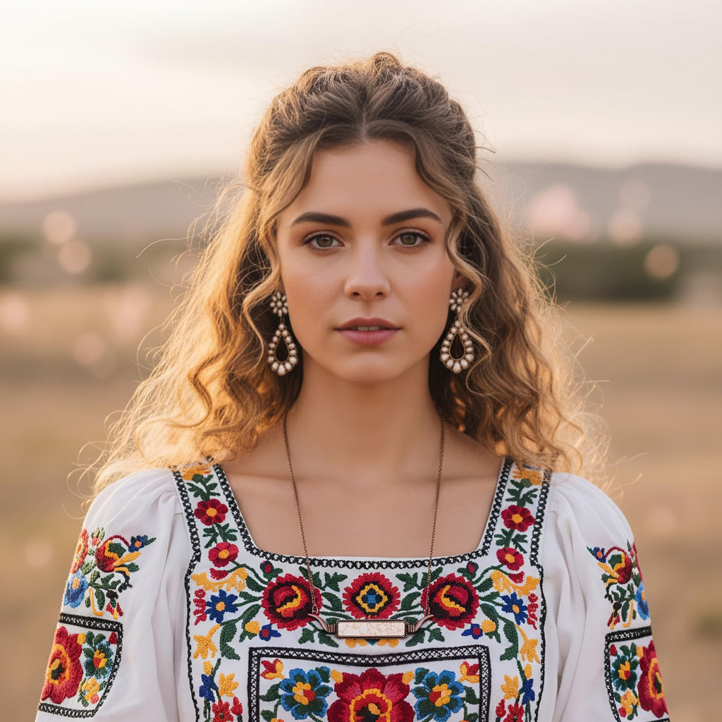 Misdary 3 Pcs Rustic Western Jewelry for Women Cowgirl Jewelry Set Turquoise Necklace Earrings Cuff Bangle Bohemian Bracelet for Women