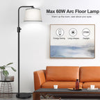 【Upgraded】 Dimmable Floor Lamp, 1000 Lumens LED Edison Bulb Included, Arc Floor Lamps for Living Room Modern Standing Lamp with Gray Shade, Tall Lamps for Living Room Bedroom Office Dining Room