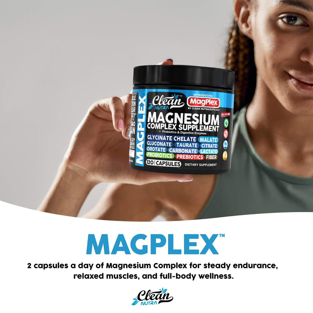 8in1 Magnesium Supplement Complex | Magnesium Glycinate Citrate Malate Gluconate Orotate Carbonate Lactate + Prebiotics Probiotics Digestive Enzymes Magnesio Capsules for Women Men by Clean Nutra