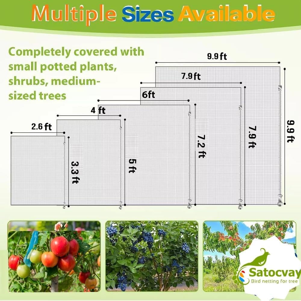 Fruit Tree Netting 2 Pack 8x8 FT with Drawstring & Zipper - Reusable Plant Protection Bag, Heavy Duty PE Mesh Cover for Blueberry Bushes - Blocks Birds/Deer/Squirrels