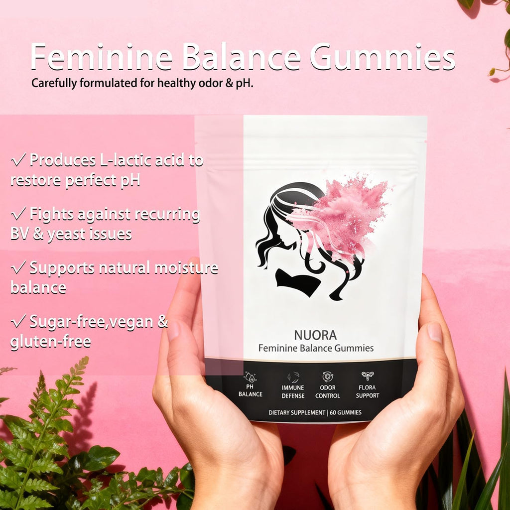nuora Feminine Balance Gummies, Vegan Hawaiian Pineapple, pH Balance, Healthy Odor, Flora and Immune Support, Vaginal Health Support, 60 Count