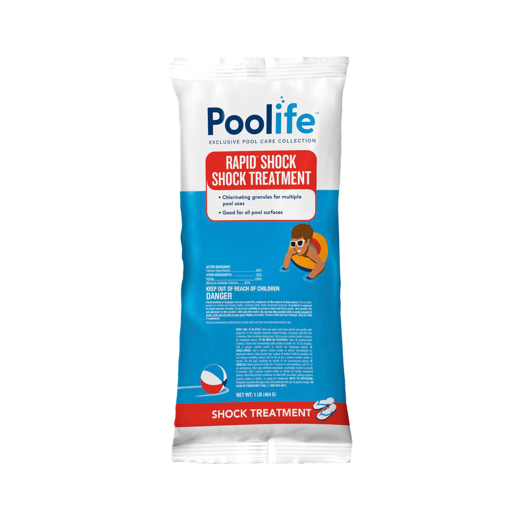 Poolife Rapid Shock for Pool Algae, Bacteria, Contaminant Removal - Fast-Dissolving, CYA-Free Calcium Hypochlorite Pool Shock for Clean Water - Chlorine Granules for Above/Inground Pools - 1lbx12 Bag