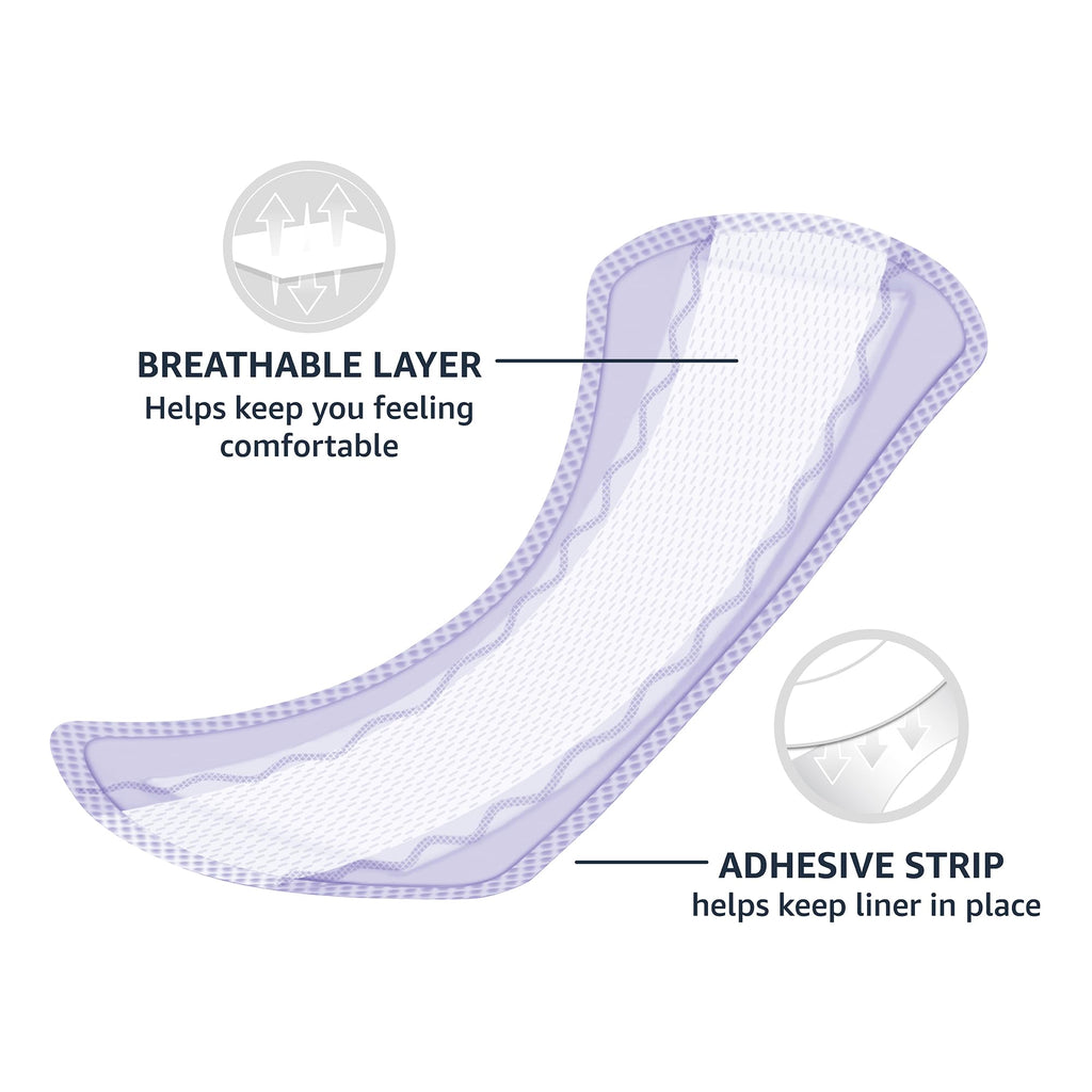 Amazon Basics Daily Pantiliner, Regular Length, Thin Absorbent Feminine Pads for Women, Unscented, 50 Count (Previously Solimo)
