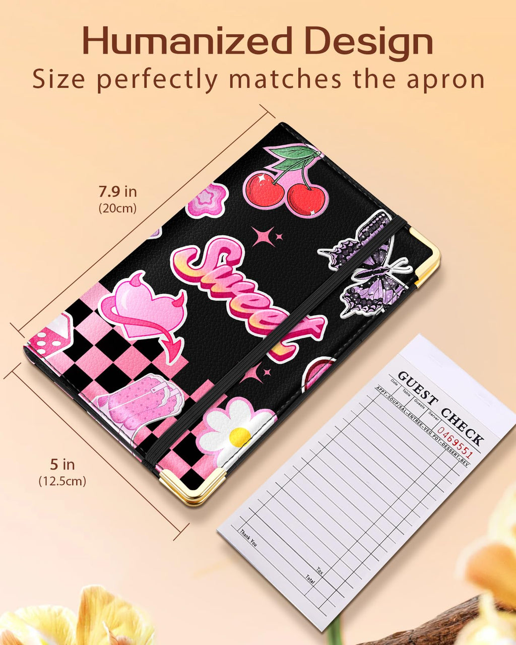 Slohif Server Book for Waitress Cute Serving Books with Zipper Pocket Accessories Leather Server Check Book Restaurant Waiter Server Booklet Organizer Ticket Book Holder Funny Y2K