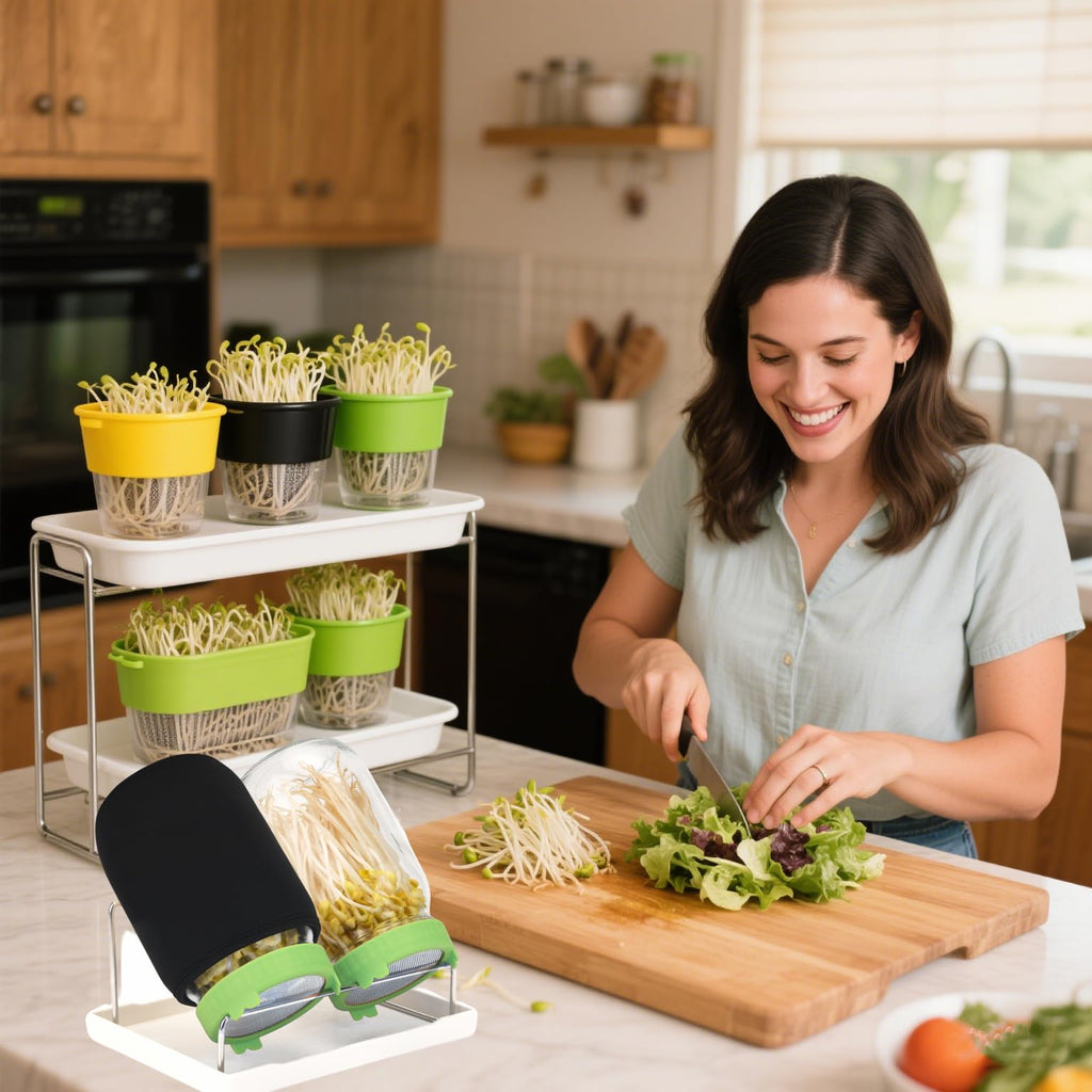 Lulonpon Sprouting Kit, 2 Sprouting Jar Kits, Wide Mouth Quart Mason Jars with Stainless Steel Screen Sprout Lids,1000ml Sprouts Growing Kit, Seed Sprouter Set for Growing Broccoli, Bean, Alfalfa ﻿