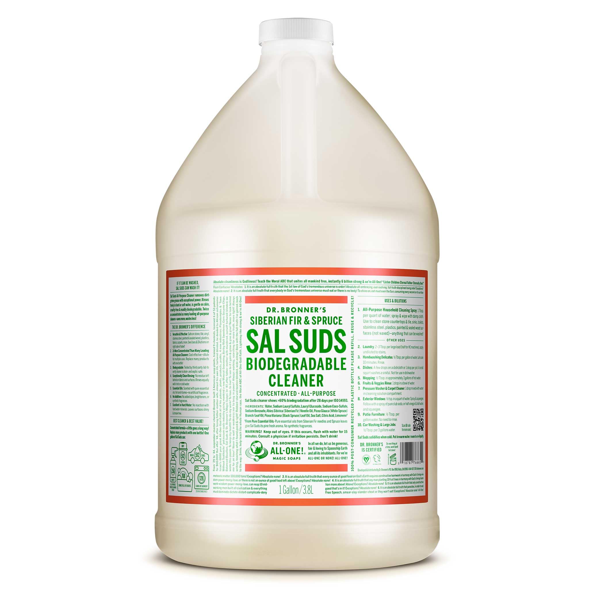 Dr. Bronner's - Sal Suds Biodegradable Cleaner (1 Gallon) - All-Purpose, Pine Cleaner for Floors, Laundry and Dishes, Concentrated, Cuts Grease and Dirt, Powerful Formula