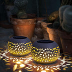 Solar Lanterns Waterproof Outdoor Decor,2 Pack White Hollow Out Metal Solar Lights - Unique Gifts for Women Mom Wife - Outside Garden Yard Porch Indoor Tabletop Retro Decorations