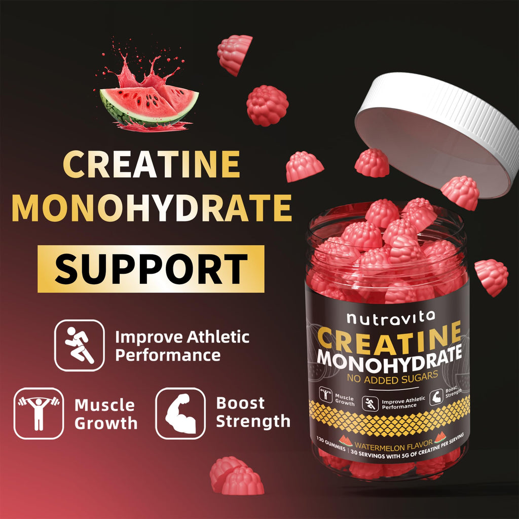 NSF Certified Creatine Gummy - Creatine Monohydrate Gummies for Men & Women, Creatine Monohydrate for Muscle Strength, Muscle Builder, Energy Boost, Pre-Workout Supplement(120 Count)-Watermelon Flavor