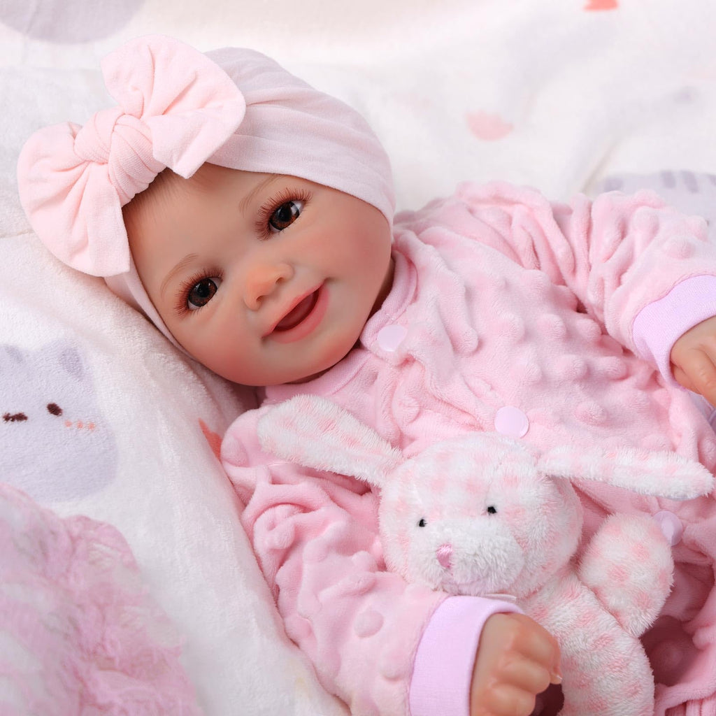 BABESIDE Reborn Baby Dolls Silicone Full Body Sunny - 17 Inch Cute Soft Realistic Baby Doll Poseable Smiling Real Life Baby Dolls with Complete Accessories for 3+ Years Old Gifts, Pretend Play