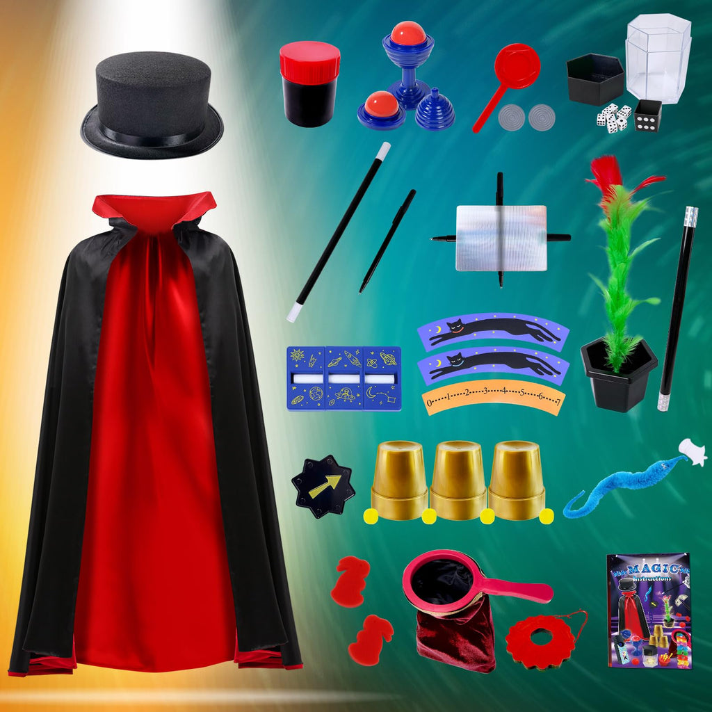 PATIFEED Kids Magic Kit with Magician Costume, Hat, Wand
