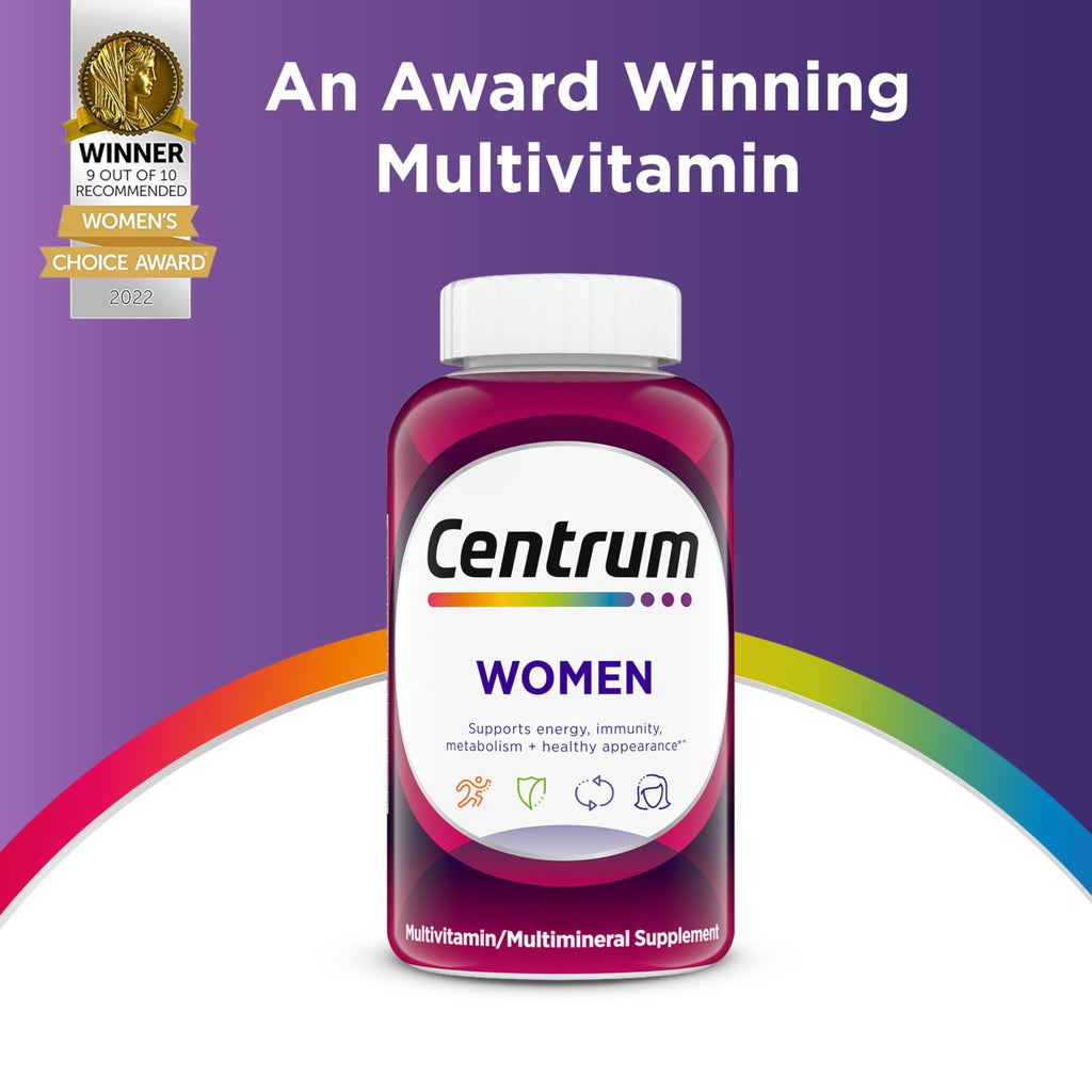 Centrum Multivitamin for Women, Multimineral Supplement with Iron, Vitamin D3, B Vitamins and Antioxidant Vitamins C and E, Gluten Free, Non-GMO Ingredients - 250 Count