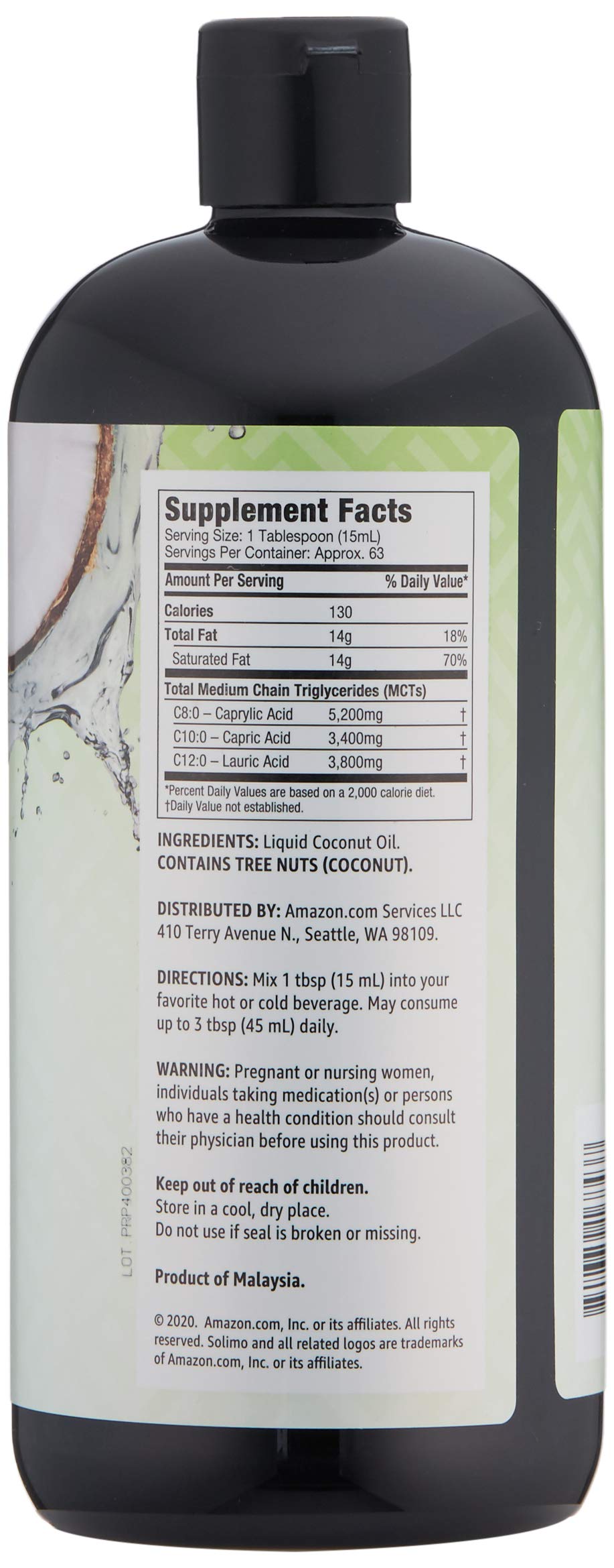 Amazon Brand - Solimo MCT Liquid Coconut Oil, Unflavored, Vegan & Gluten-free, 32 fl oz