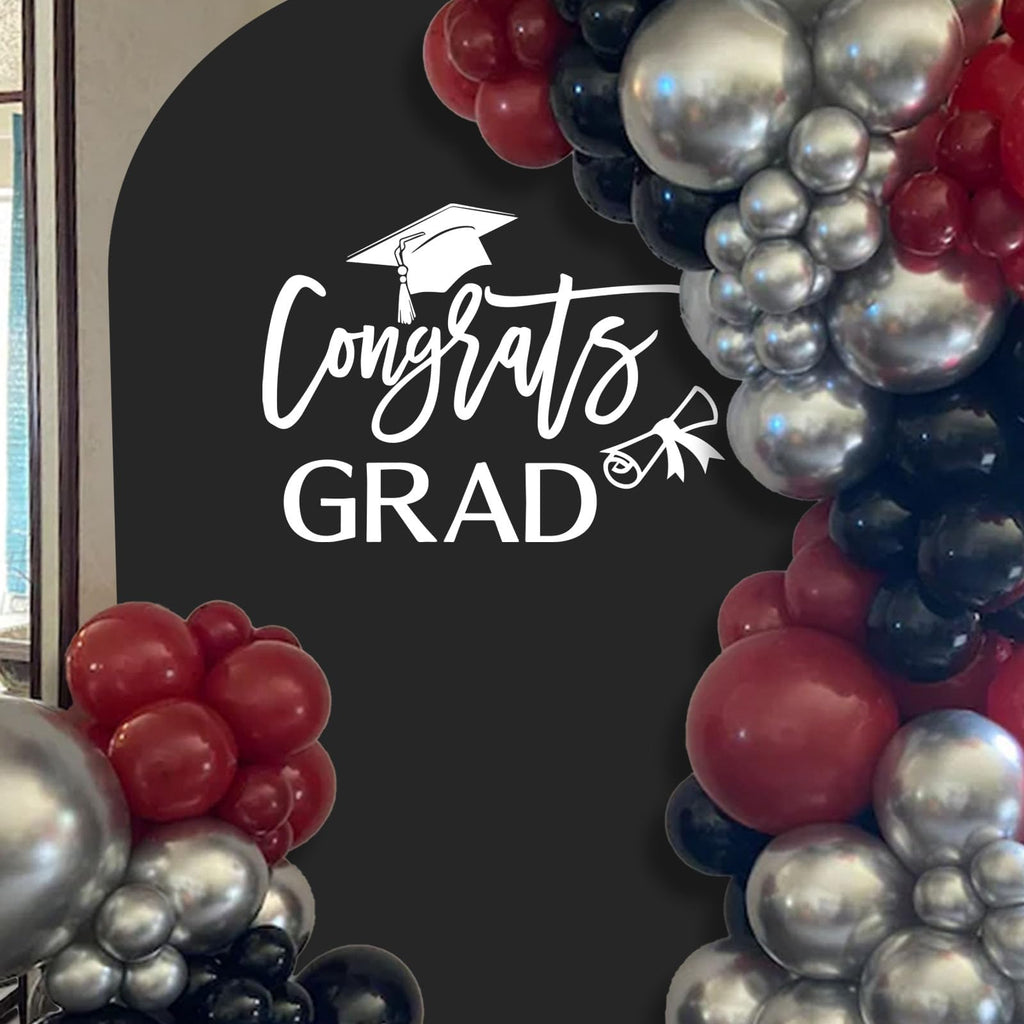 Congrats Grad Decal Sign for Balloon Arch - Graduation Decar for Grad Party, Class of 2026 Grad Party Graduation Event Planner Vinyl Decal (White)
