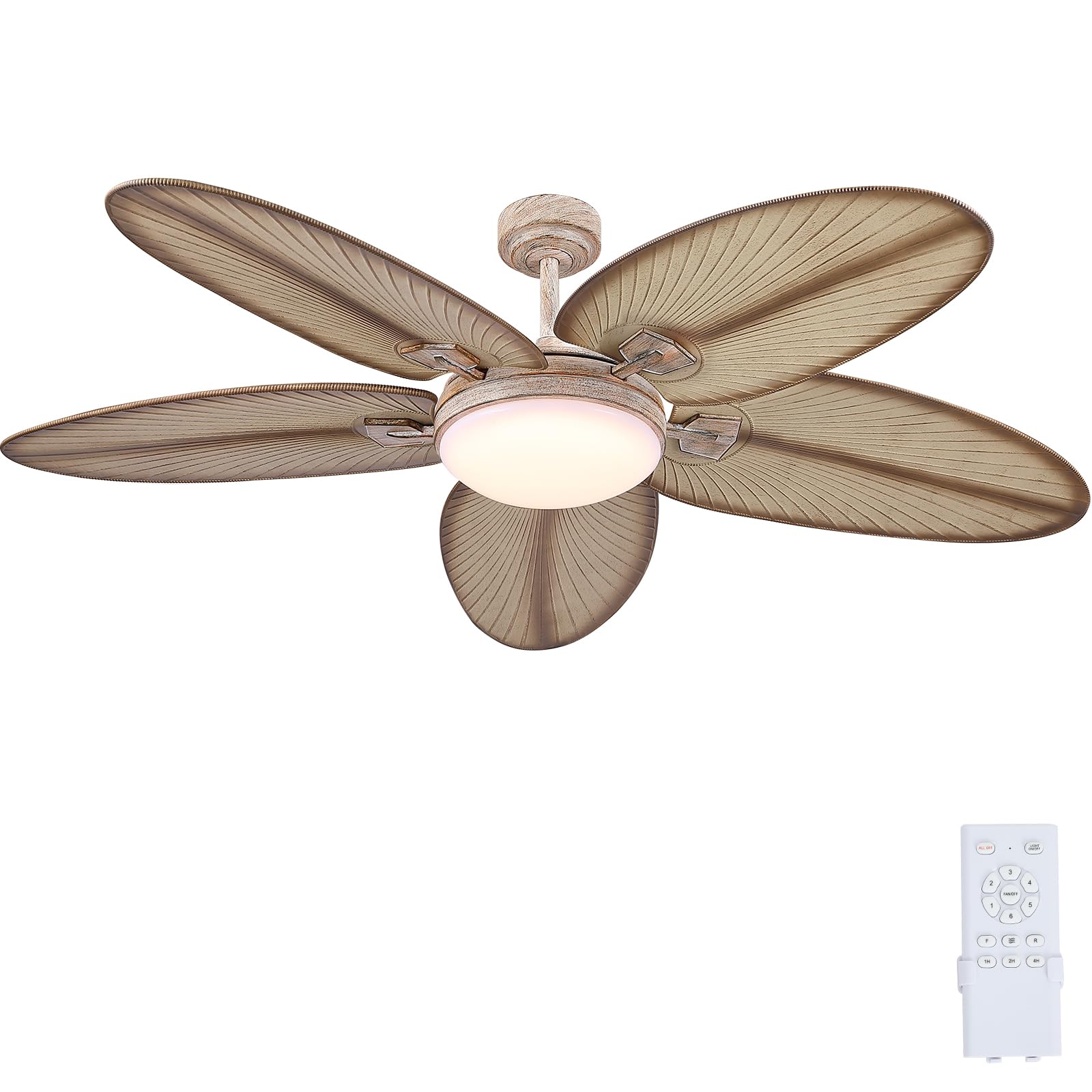 PHORUS 62" Large Waterproof Outdoor Palm Leaf Ceiling Fans with Lights and Remote,Wet Rated Tropical Ceiling Fans Light for Patios Porch Gazebo Pergola,6 Speeds Reversible