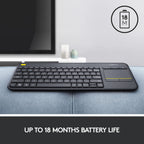 Logitech K400 Plus Wireless Touch TV Keyboard for PC-Connected TV - Black