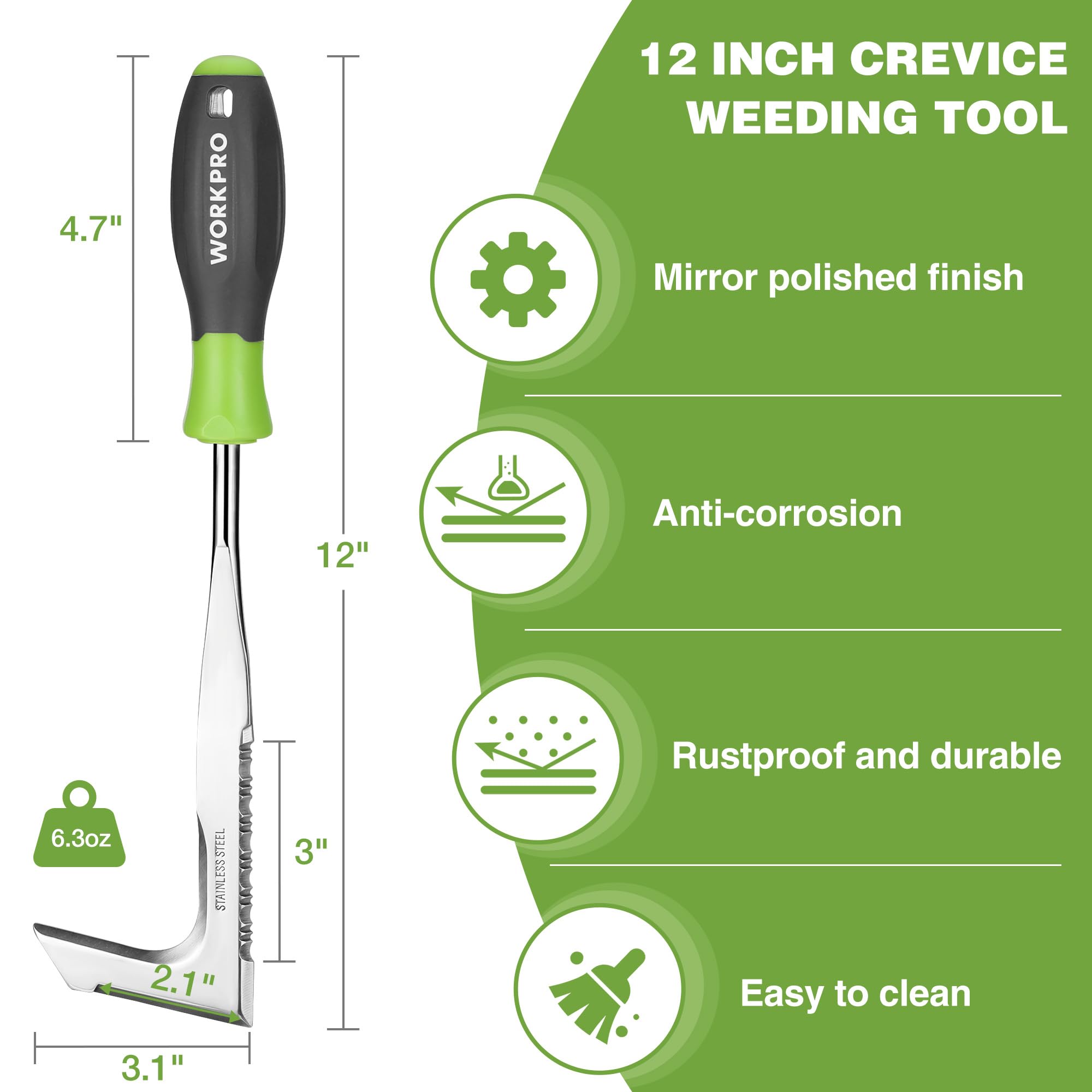 WORKPRO Crack Weeder, 12" Stainless Steel Crevice Weeding Tool