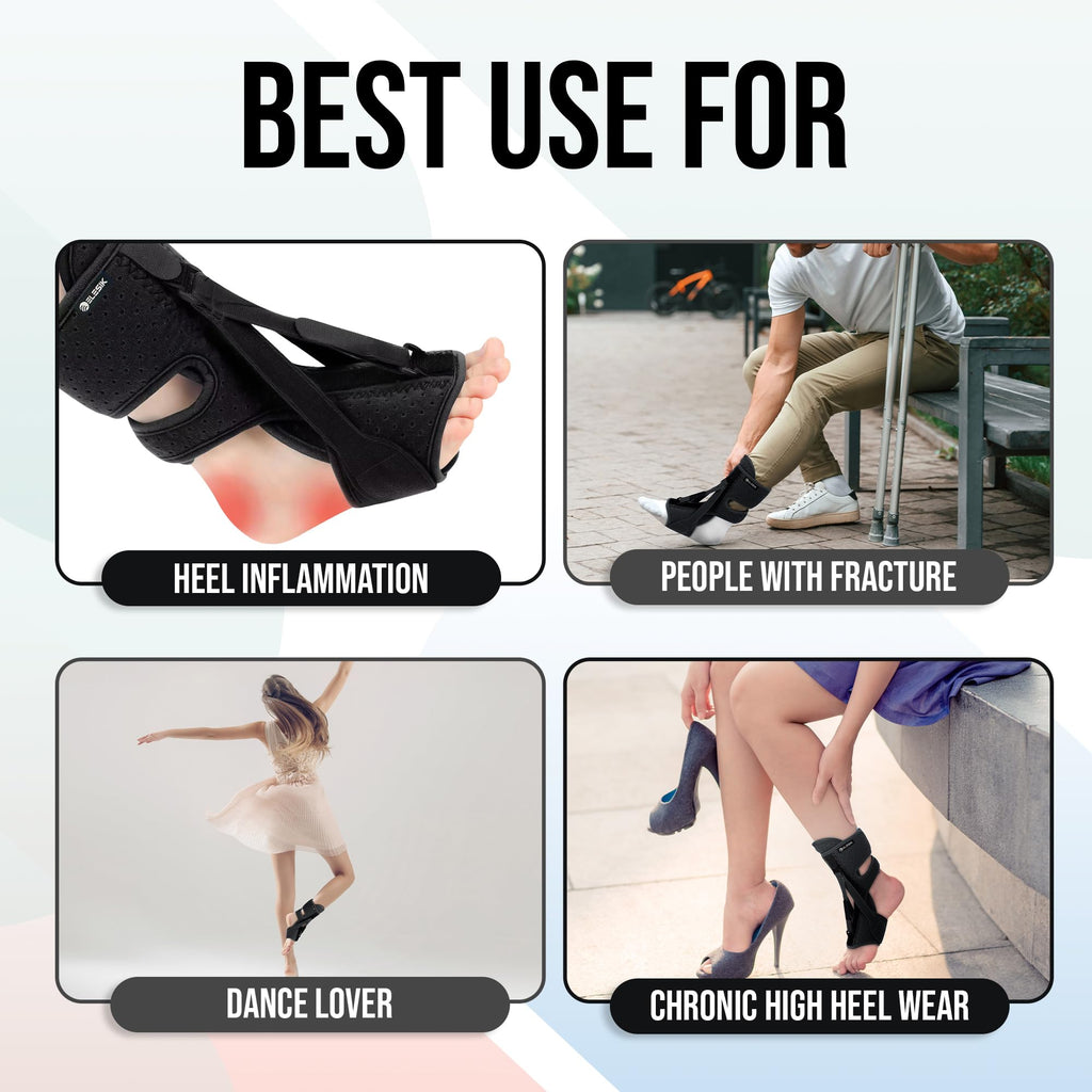 ELESIK Plantar Fasciitis Night Splint and Brace, Upgraded Planters Facetious Relief, Foot Drop and Achilles Tendonitis Relief Brace. Night Splint for Plantar Fasciitis Women and Men, Black