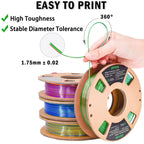 OVV3D 3D Printer Filament Bundle, PLA Filament 1.75mm+ /- 0.02mm, 4 Pack of Dual Color & Tri Color PLA Filament Coextrusion Silk PLA, Rainbow PLA Filament 3D Printing Filament, 4 Spool X 200g