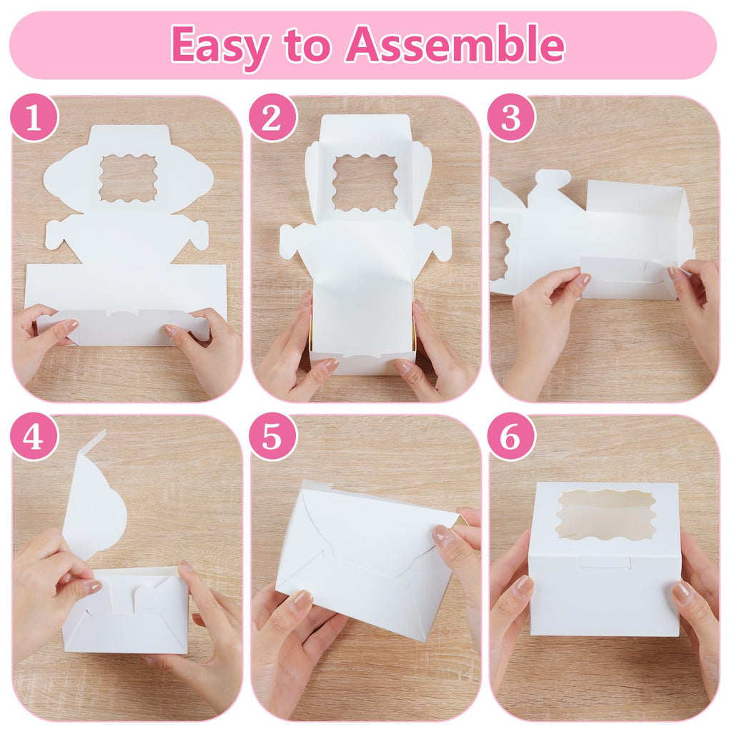 ZYFOTZUN 26pcs White Cookie Boxes with Window, 4x4x2.5 Inch, 36pcs Stickers