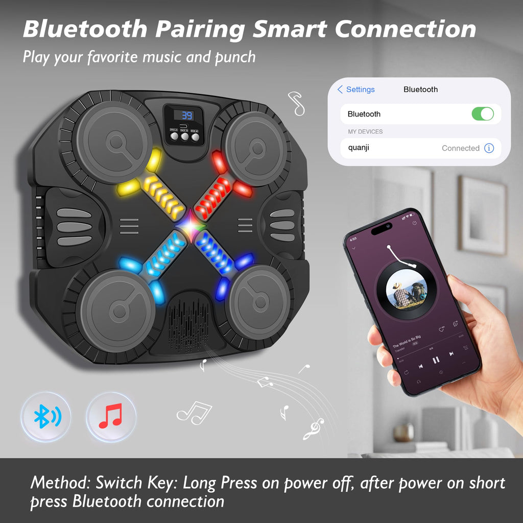 Music Boxing Machine Sport Toys for Kids,Wall Mounted Bluetooth Smart Punching Target,Training Pad Toy with Boxing Glove,Ideas Toys for Boys Girls Kids 3 4 5 6 7 8 9 10 11 12+ Years Old (Black)